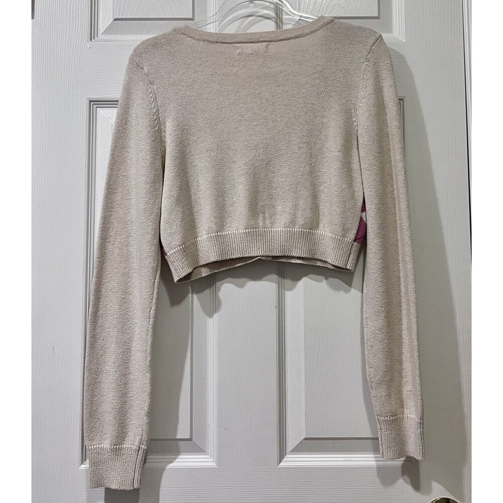 Aeropostale Argyle V Neck Crop Knit Cardigan Womens M Clueless Preppy Academia - Picture 2 of 6